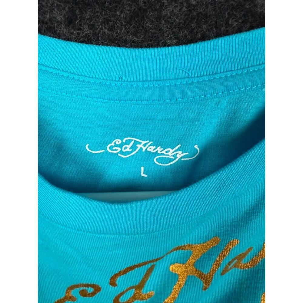 Ed Hardy Girls Large Blue Tiger Graphic T-Shirt Short Sleeve Cotton Blend Blue - Picture 2 of 4
